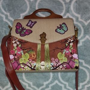 Loungefly Multicolor Crossbody Bag with Floral and Butterfly Design